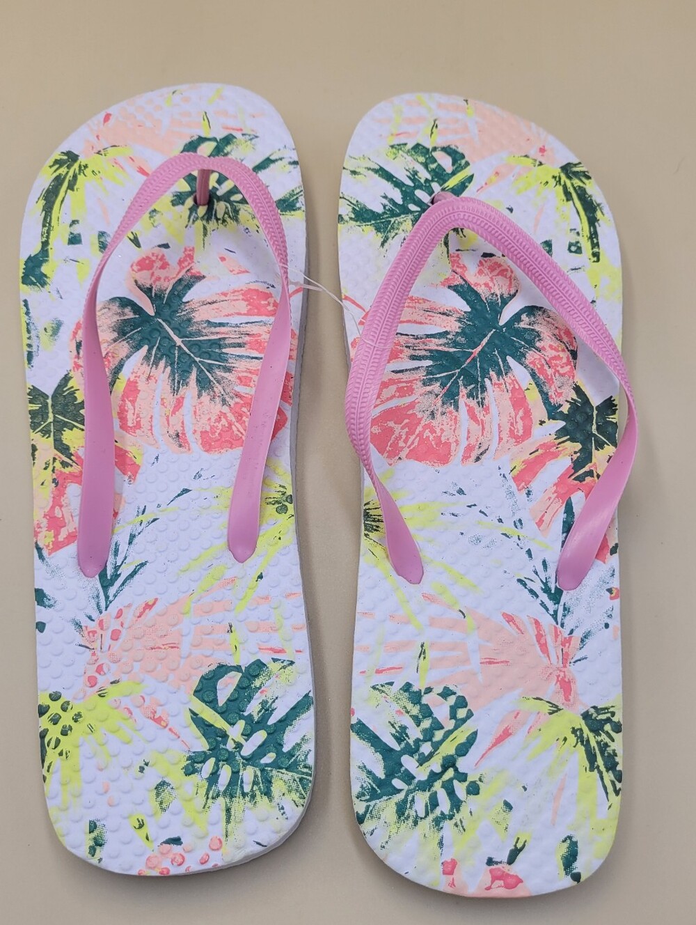 Women's Pink Tropical Print Flip Flop Sandals